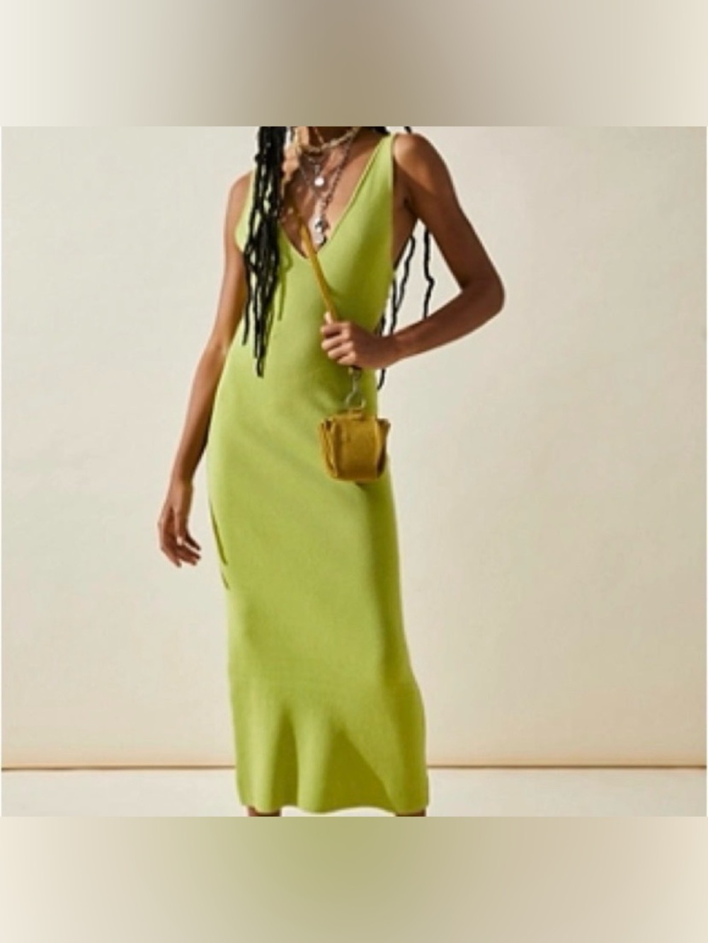 Free People Chartreuse Daniela Low-Back Sweater Midi Dress Small Bohemian